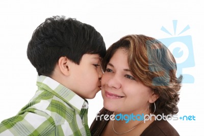 Little Boy Kiss His Mother Stock Photo