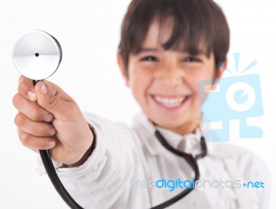 Little Doctor Showing Stethoscope Stock Photo