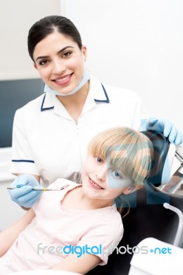 Little Girl At Annual Dental Checkup Stock Photo