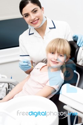 Little Girl At Annual Dental Checkup Stock Photo