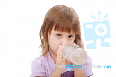 Little Girl Drinking Water Stock Photo