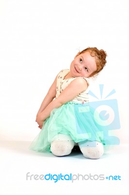 Little Girl Fashion Model In Green Dress Stock Photo