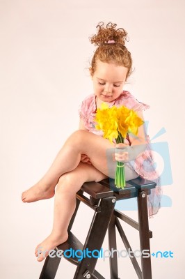 Little Girl Fashion Model In Rose Dress Stock Photo