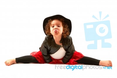 Little Girl Fashion Model With Black Hat Stock Photo