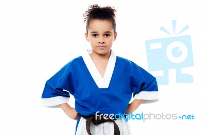 Little Girl In A Kimono With A Black Sash Stock Photo