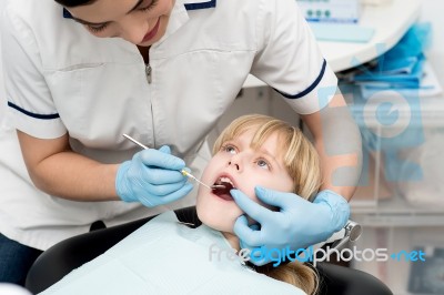 Little Girl On Dental Check Up Stock Photo