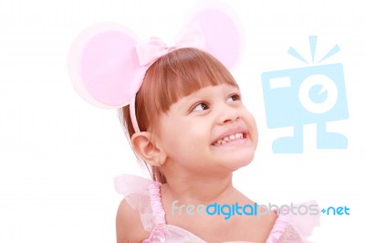 Little Girl Wearing Mouse S Ears Stock Photo