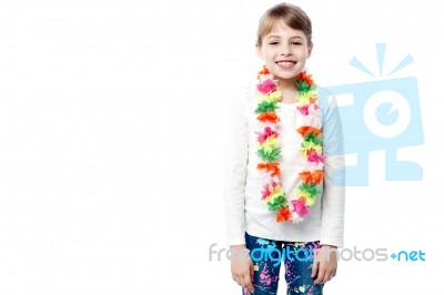 Little Girl With Flower Garland Stock Photo