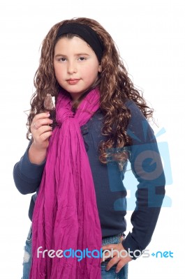 Little Girl With Ice Cream Stock Photo