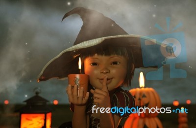 Little's Witch,little Girl In A Witch Costume For Halloween Stock Image