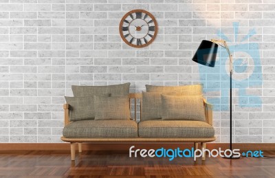 Living Room Interior With Brick Wall Stock Image