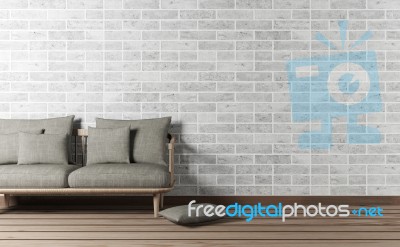 Living Room Interior With Sofa And Brick Wall Stock Image