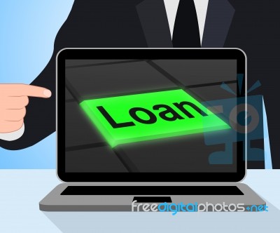 Loan Button Displays Lending Or Providing Advance Stock Image