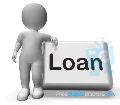 Loan Button With Character  Means Lending Or Providing Advance Stock Image