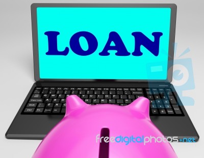 Loan Laptop Means Lending And Borrowing Money Stock Image