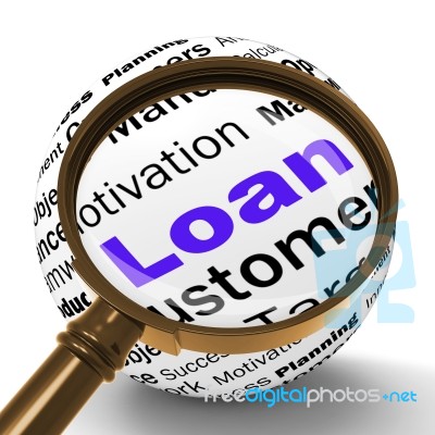 Loan Magnifier Definition Means Bank Credit Or Funding Stock Image