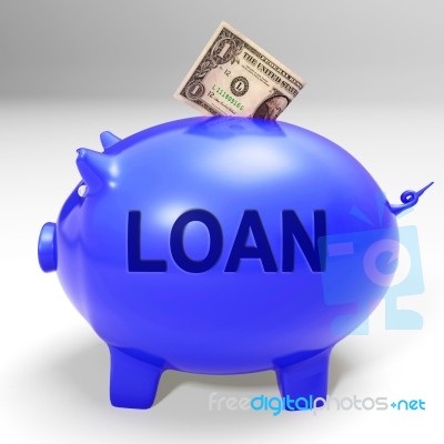 Loan Piggy Bank Means Money Loaned And Financing Stock Image