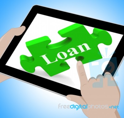 Loan Tablet Shows Credit Or Borrowing On Internet Stock Image