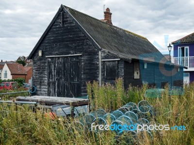 Lobster Pots In The Undergrowth Outside A Storage Shed In Aldebu… Stock Photo