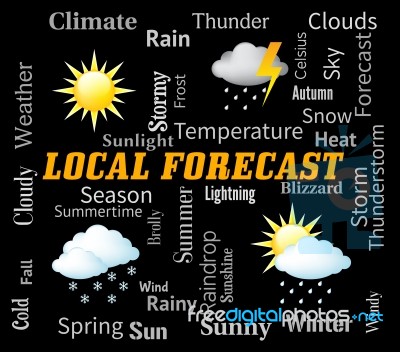 Local Forecast Indicates City Weather And Outlook Stock Image