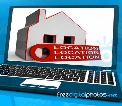 Location Location Location House Laptop Means Perfect Area And H… Stock Image