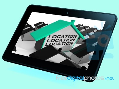 Location Location Location House Tablet Means Situated Perfectly… Stock Image