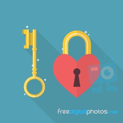 Lock Heart Flat Icon Stock Image