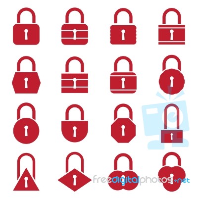 Lock Icon Set Red  Illustration Stock Image