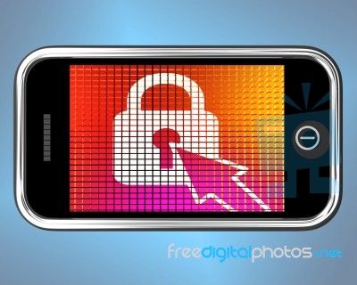 Locked Padlock On Mobile Phone Stock Image