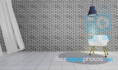 Loft And Simple Living Room With Chair And Wall Background-3d Re… Stock Image