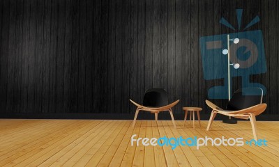 Loft And Simple Living Room With Chair And Wall Background-3d Re… Stock Image