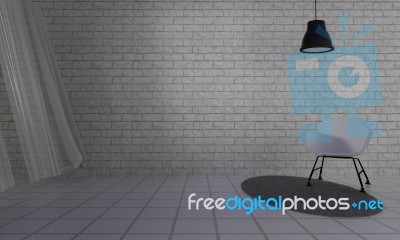 Loft And Simple Living Room With Chair And Wall Background-3d Re… Stock Image