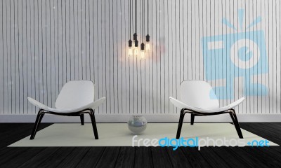 Loft And Simple Living Room With Chair And Wall Background-3d Re… Stock Image