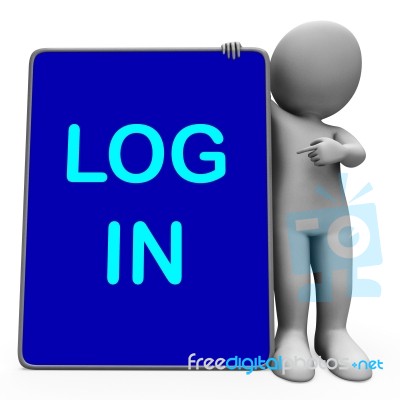 Log In Character Tablet Shows Signin Signing In Or Login Stock Image