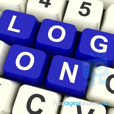 Log On Computer Keys In Blue Stock Image