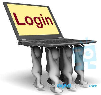 Login Characters Laptop Shows Website Signing In Or Enter Stock Image