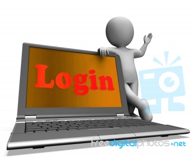 Login Laptop Character Shows Website Log In Security Stock Image