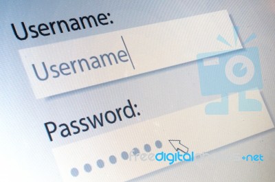 Login. Username And Password On Computer Screen Stock Photo