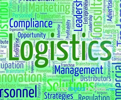 Logistics Word Represents Coordinate Wordcloud And Plans Stock Image