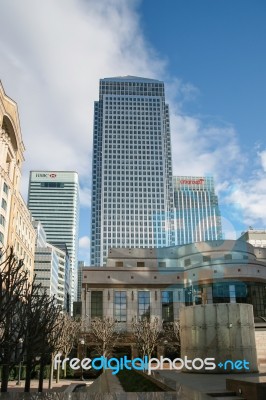 London - February 12 : Canary Wharf And Other Buildings In Dockl… Stock Photo