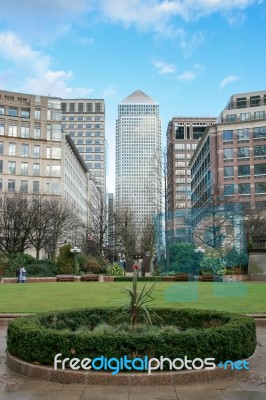 London - February 12 : Canary Wharf And Other Buildings In Dockl… Stock Photo