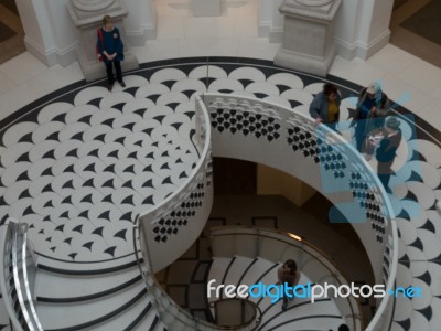 London - February 3 : Tate Britain Spiral Staircase In London On… Stock Photo