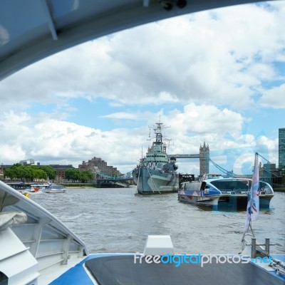 London - July 30 : Hms Belfast In London On July 30, 2017 Stock Photo