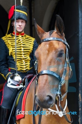 London - July 30 : Kings Troop Royal Horse Artillery In Whitehal… Stock Photo