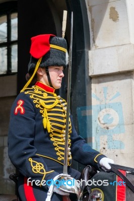 London - July 30 : Kings Troop Royal Horse Artillery In Whitehal… Stock Photo