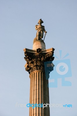 London - November 12 : Close-up Of Part Of Nelson's Column In Tr… Stock Photo