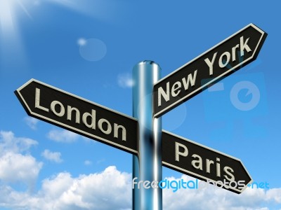 London Paris New York Signpost Stock Image