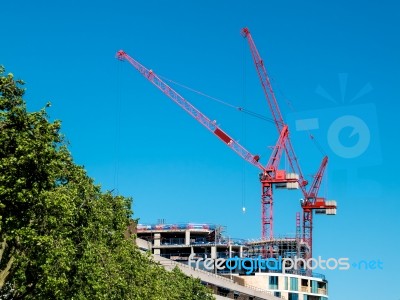 London, Uk - June 14 : Red Cranes In London On June 14, 2013 Stock Photo