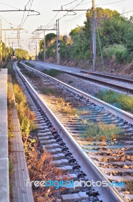 Long Range View Of A Simple Railroad Stock Photo