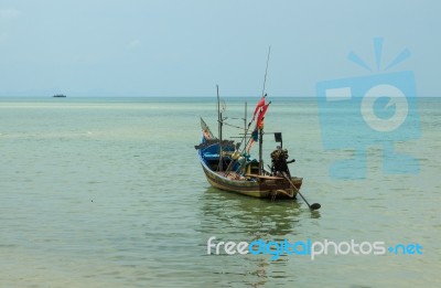 Long Tail Boat And Clear Sea Stock Photo